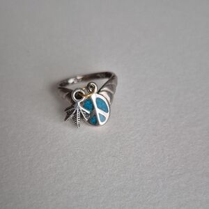 🌙Silver Turquoise Peace And Leaf Accent Ring